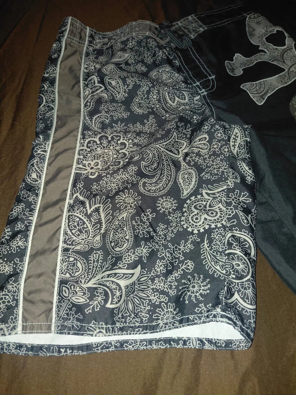Old Navy Black and White Paisley Skull Boys' Swim Trunks